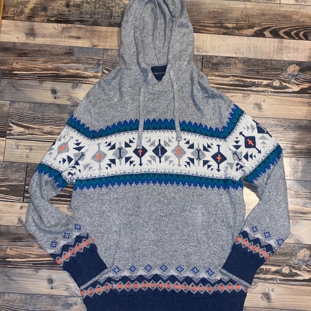 American Eagle Wool Blend Gray Patterned Men's Sweater